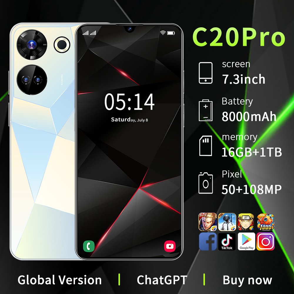 HX Hot Selling C20 Pro original Beauty Camera Long Battery Life High Volume full Display Android Mobile Cell Smart phone